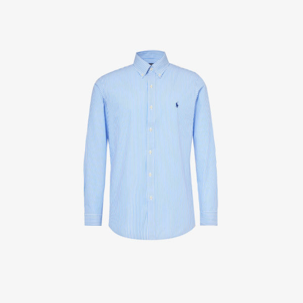 Рубашка из эластичного хлопка с фирменной вышивкой в полоску Polo Ralph Lauren, белый