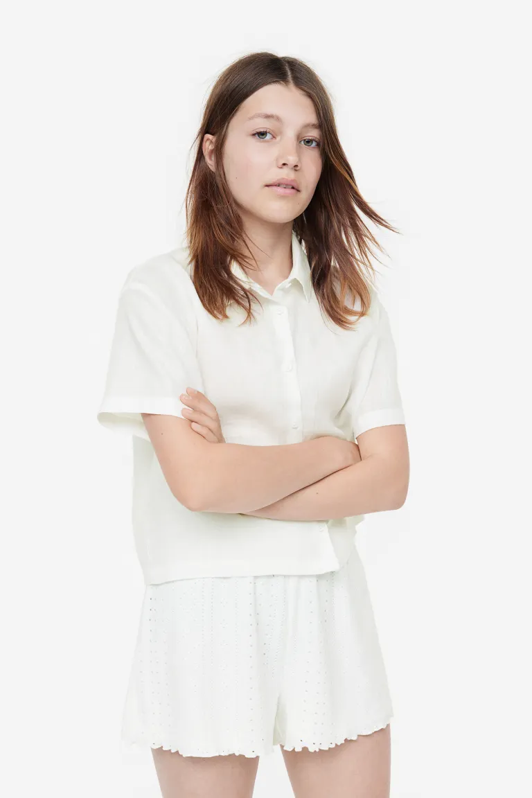 

Короткие брюки с талией из бумажного пакета H&M, белый