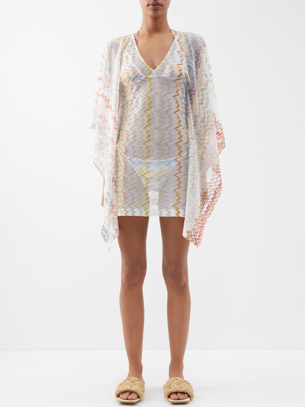 

Прозрачный вязаный кафтан raschel с зигзагообразным жаккардом Missoni, белый