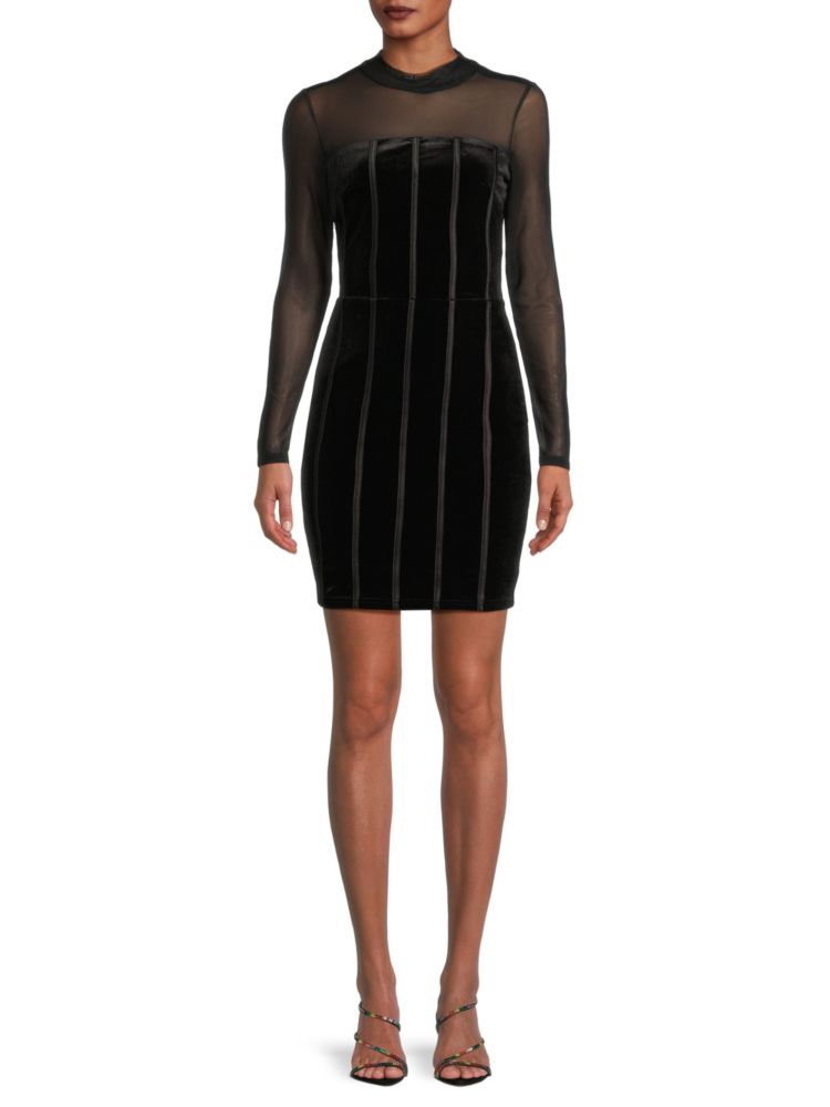 Бархатное мини-платье из сетчатой ткани Illusion Bebe, черный платье футляр из сетчатой ткани marina черный