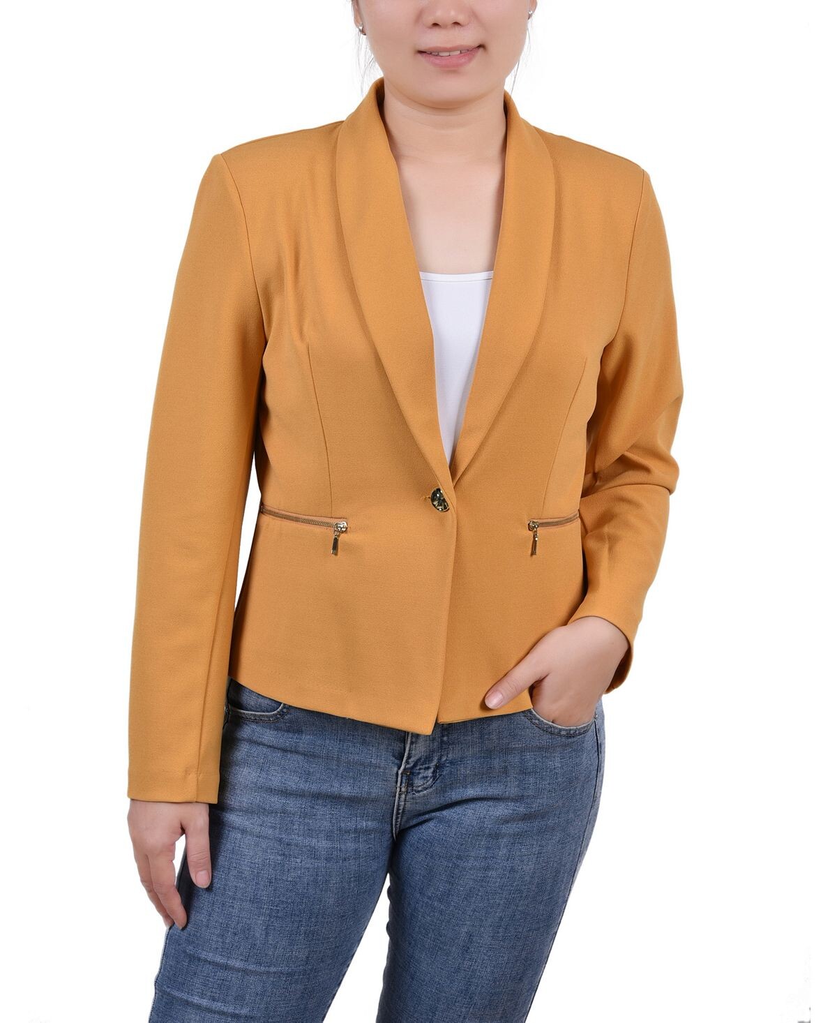 

Укороченная креповая куртка Petite с длинными рукавами NY Collection