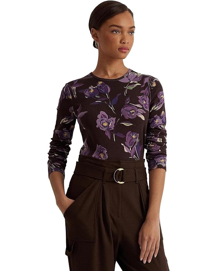 

Футболка LAUREN Ralph Lauren Petite Floral Cotton, цвет Brown/Purple/Multi