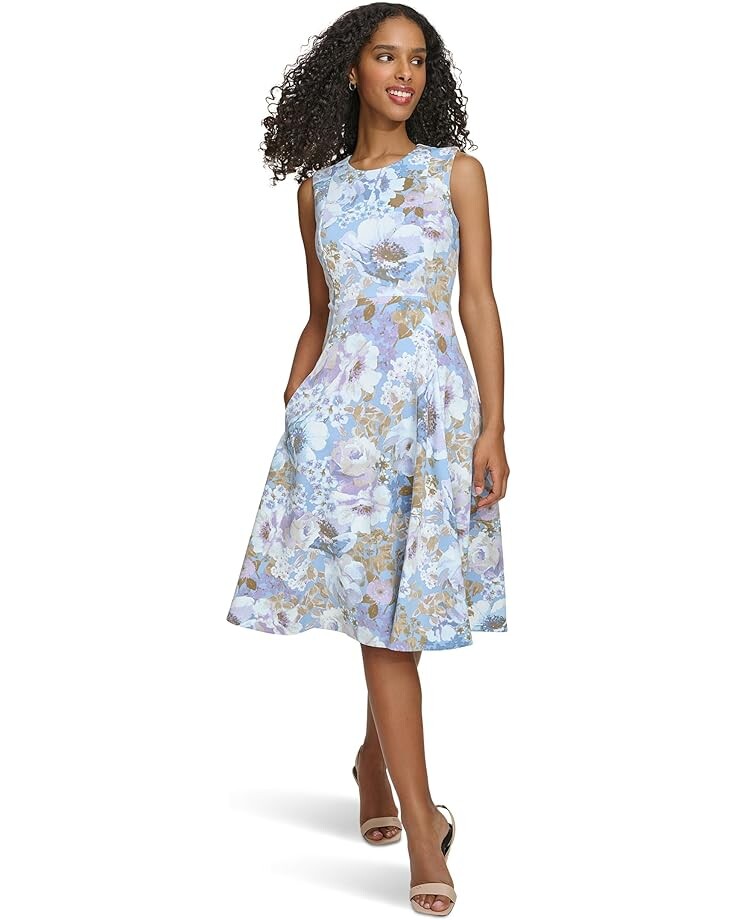 

Платье Calvin Klein A-Line Printed Scuba, цвет Serene Multi