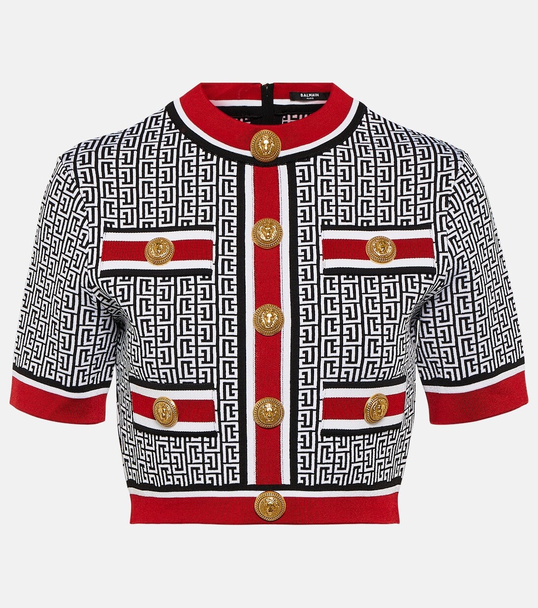 

Укороченный топ из трикотажа с монограммой BALMAIN, черный