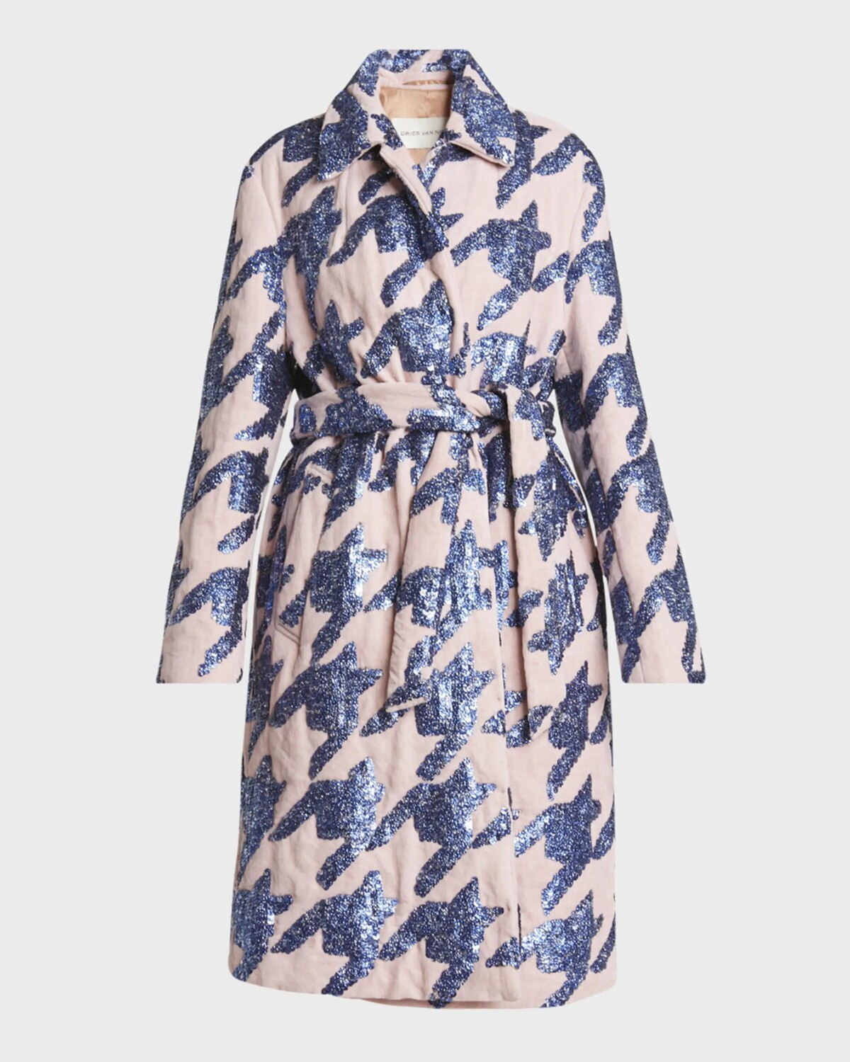 

Бархатное пальто с запахом Roltas с узором «гусиные лапки» и пайетками Dries Van Noten, цвет Lpink