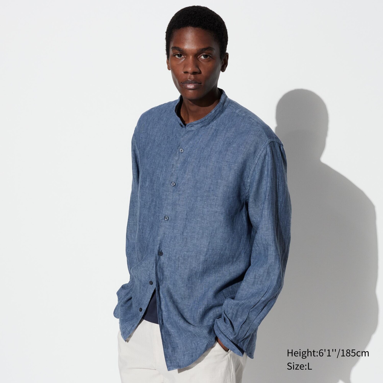 

Рубашка из 100% льна премиум с воротником мао UNIQLO, синий