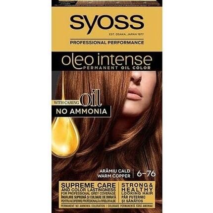 

Oleo Intense Permanent Oil Colouring Краска для волос 6-76 Теплая медь с питательным маслом и без аммиака 115 мл, Syoss