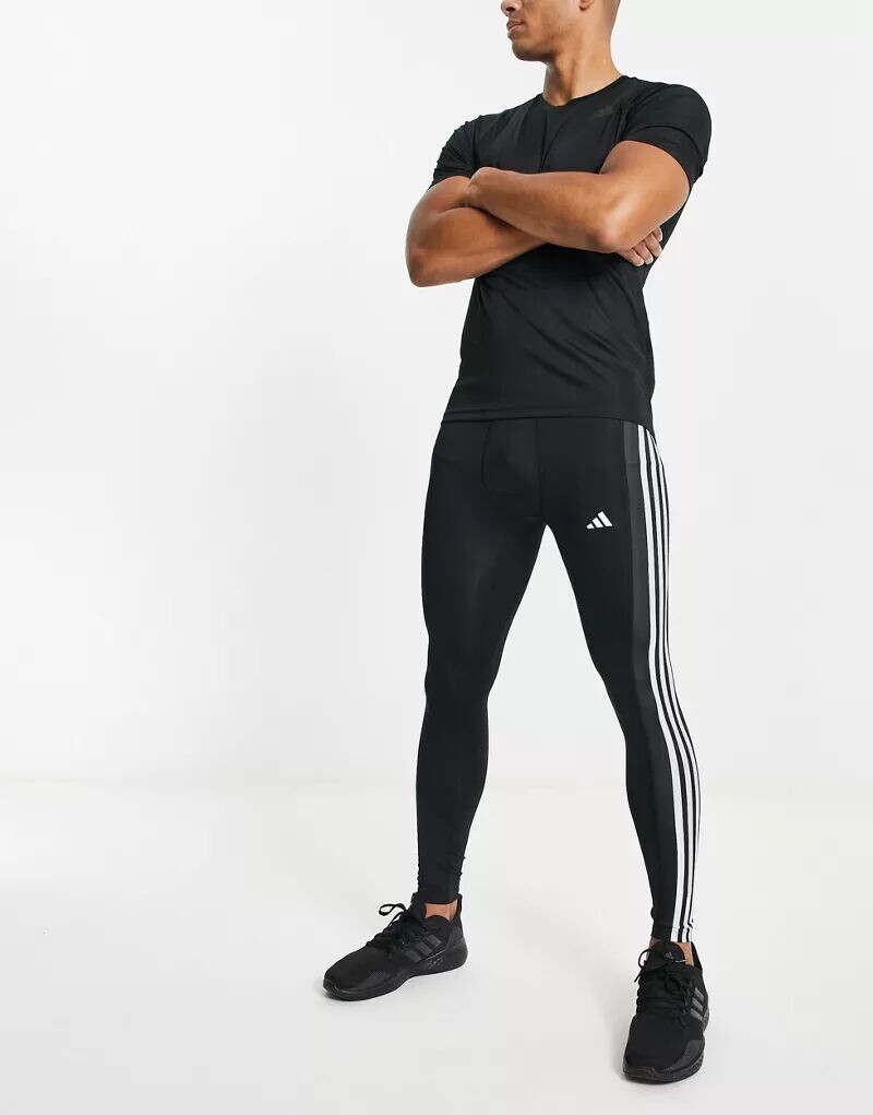 

Черные леггинсы с 3 полосками adidas Training Techfit adidas performance