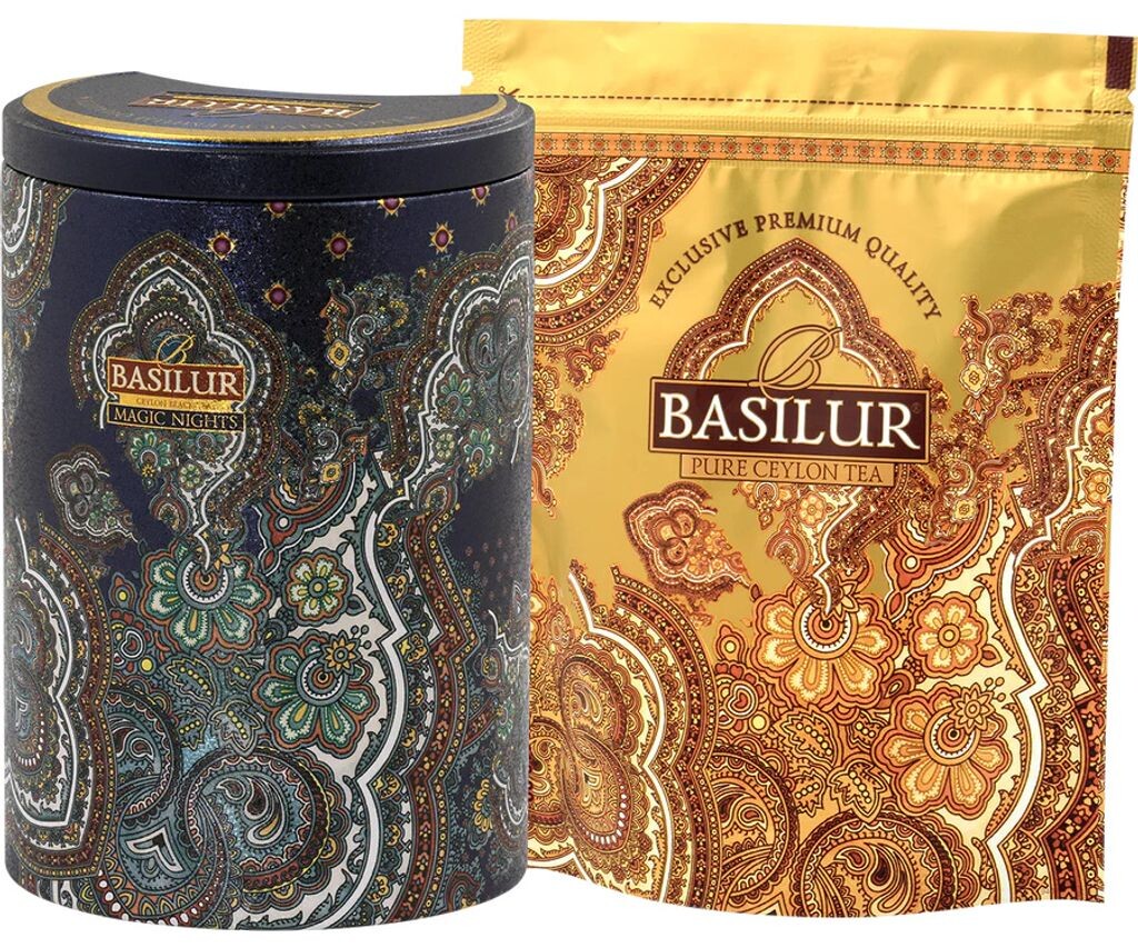 

Чай BASILUR Цейлонский черный листовой, тщательно отобранные измельченные листья апельсина пеко, изысканные с добавлением можжевельника 100 г