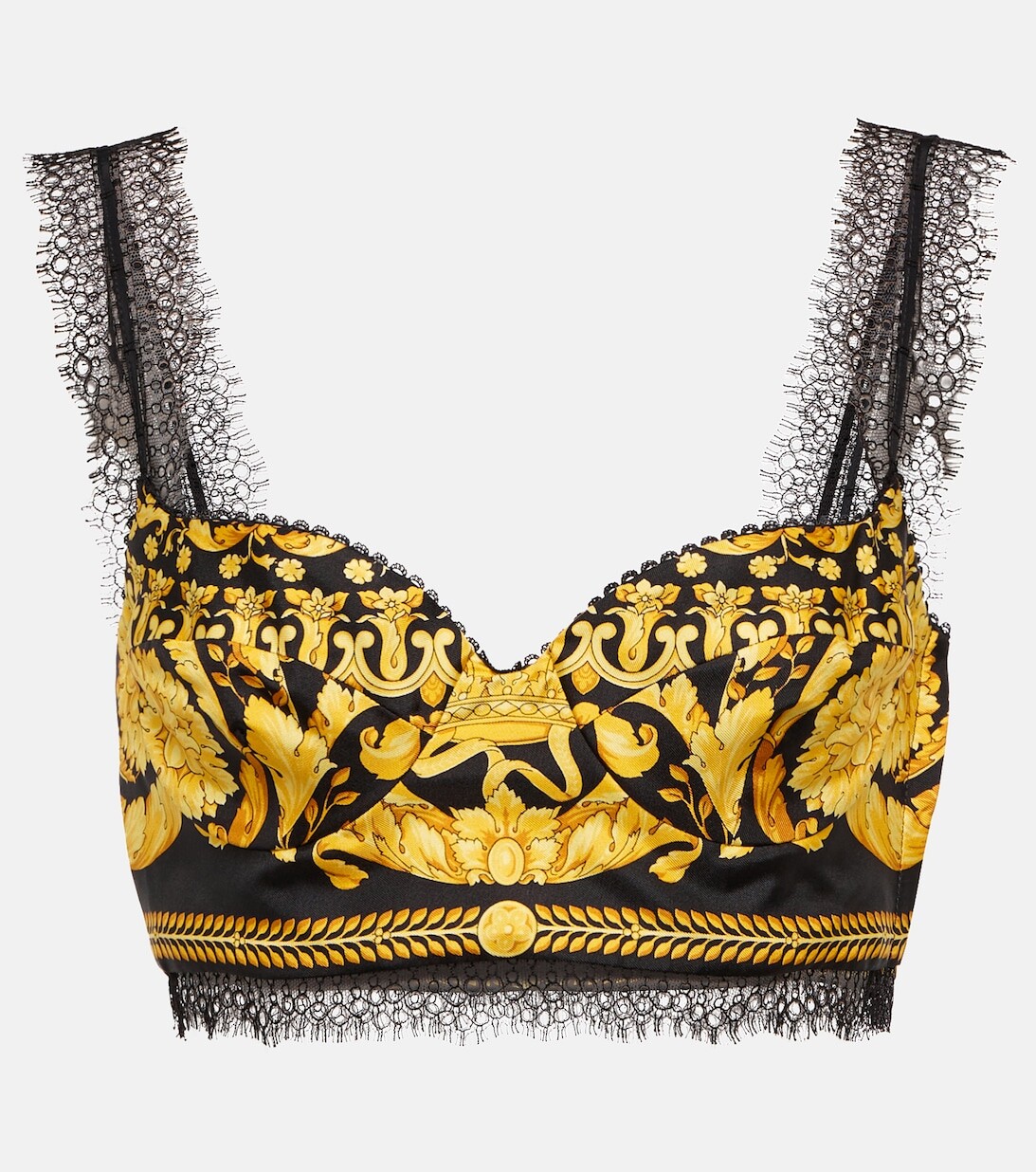 

Укороченный топ Barocco из шелка с кружевом VERSACE, разноцветный