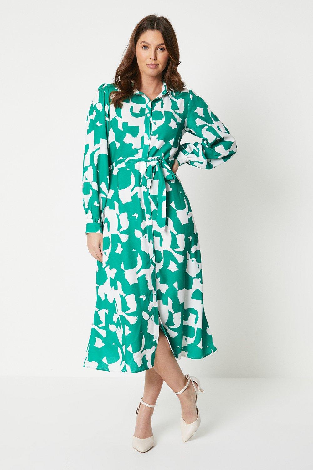 цена Зеленое платье-рубашка с абстрактным поясом Debenhams, зеленый
