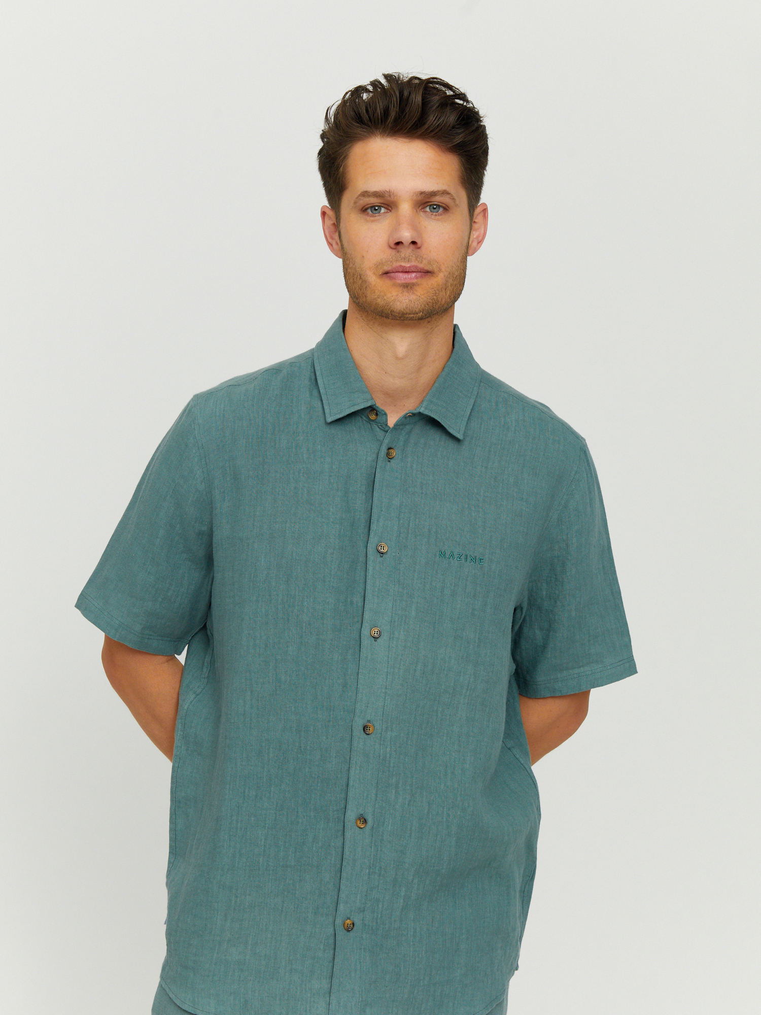 Рубашка MAZINE Leland Linen Shirt, цвет jade фото