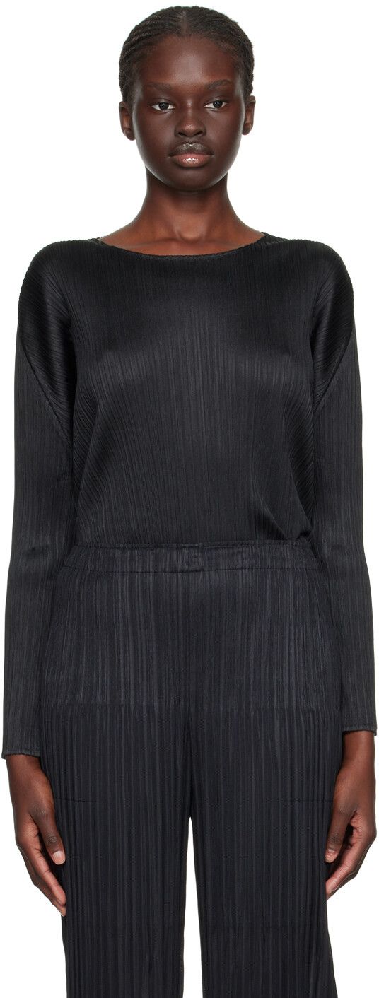 

Черная футболка с длинным рукавом Monthly Colors October Pleats Please Issey Miyake, Черный