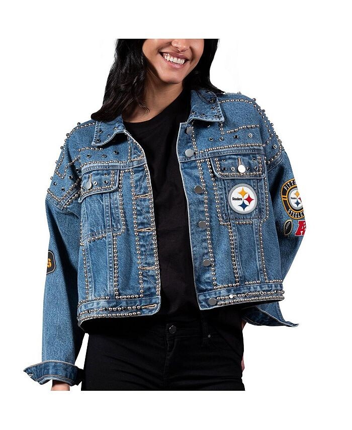 

Женская джинсовая куртка на пуговицах среднего размера Pittsburgh Steelers First Finish G-III 4Her by Carl Banks, синий