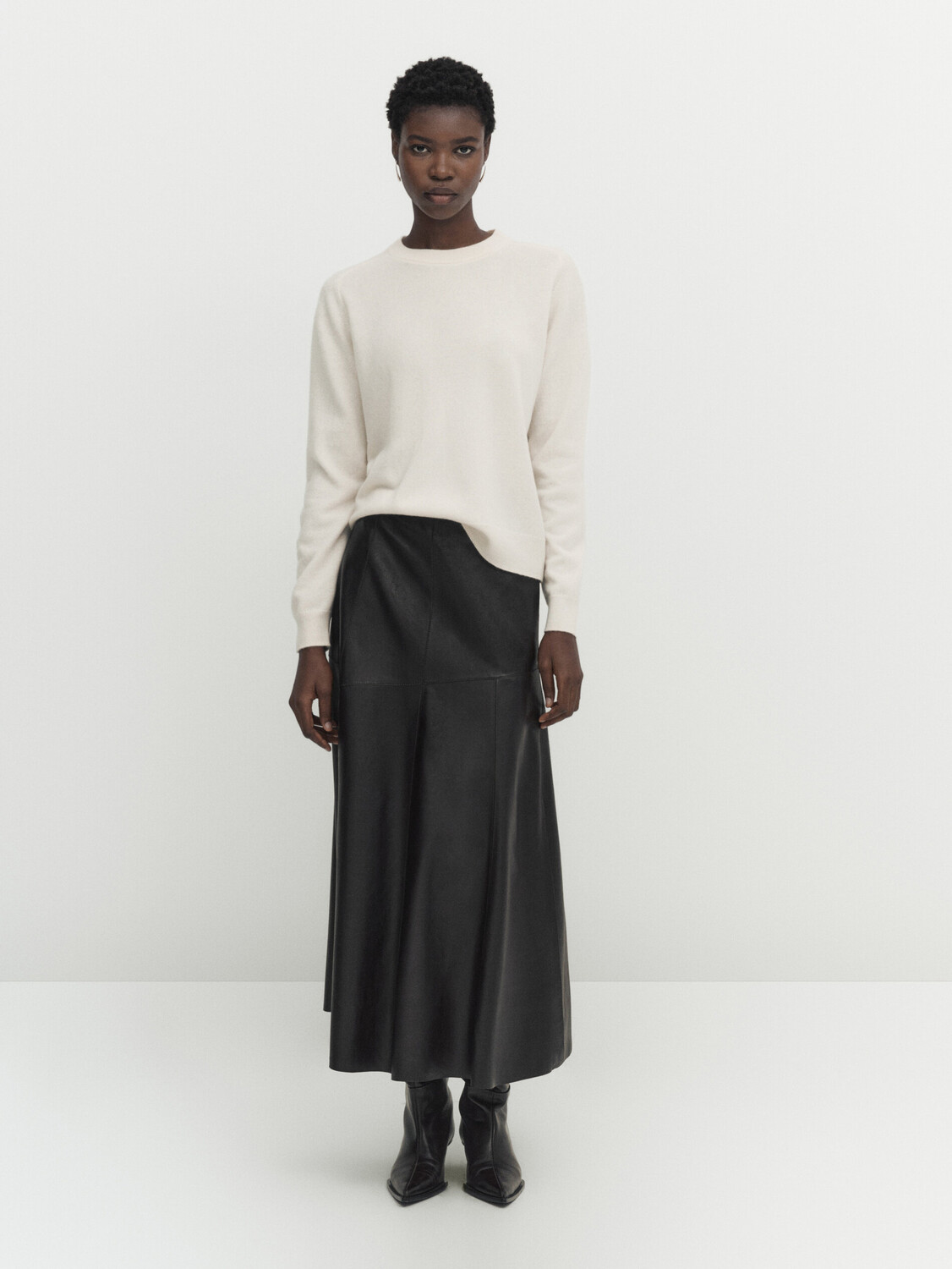

Свитер из полушерсти с круглым вырезом Massimo Dutti, кремовый, Бежевый