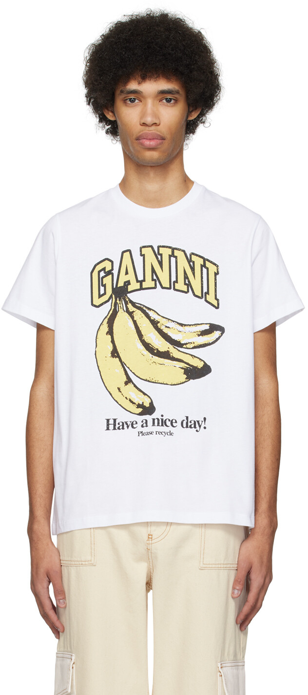 

Белая футболка с бананом Ganni, цвет Bright white