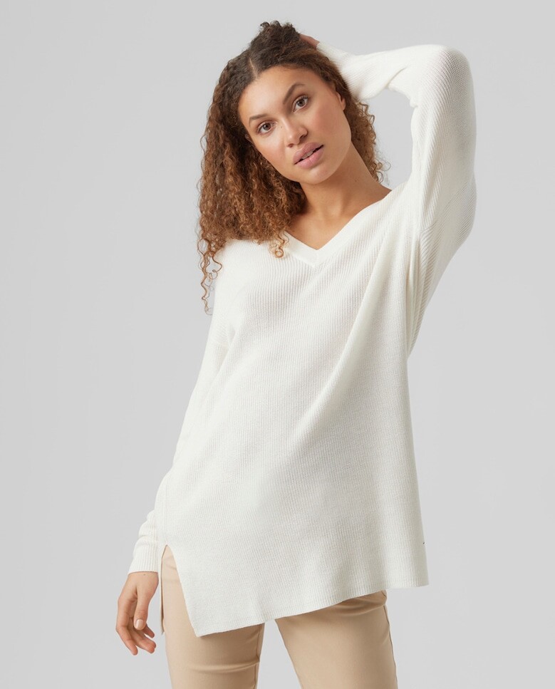 

Длинный женский свитер с V-образным вырезом Vero Moda, белый