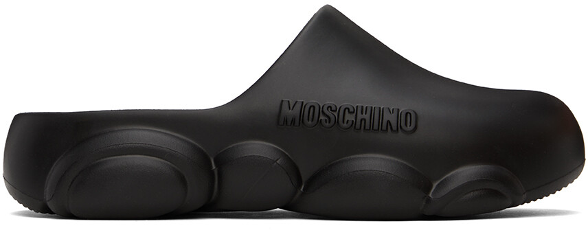 

Черные резиновые тапочки на плюшевой подошве Moschino