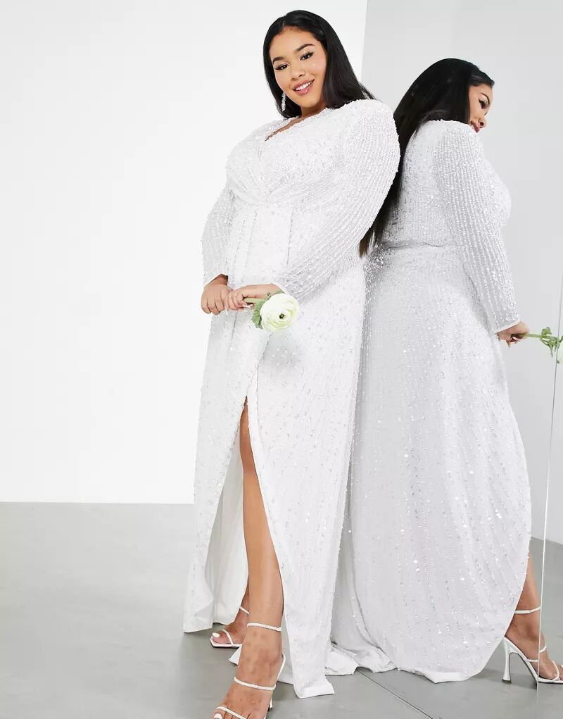 Плиссированное свадебное платье с глубоким вырезом и пайетками ASOS DESIGN Curve Nola
