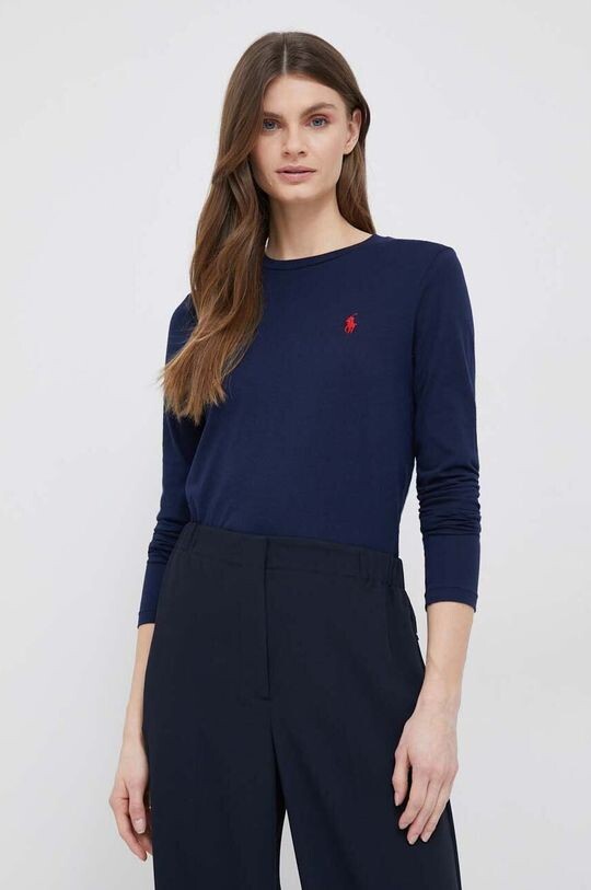 

Хлопковый топ с длинными рукавами Polo Ralph Lauren, темно-синий