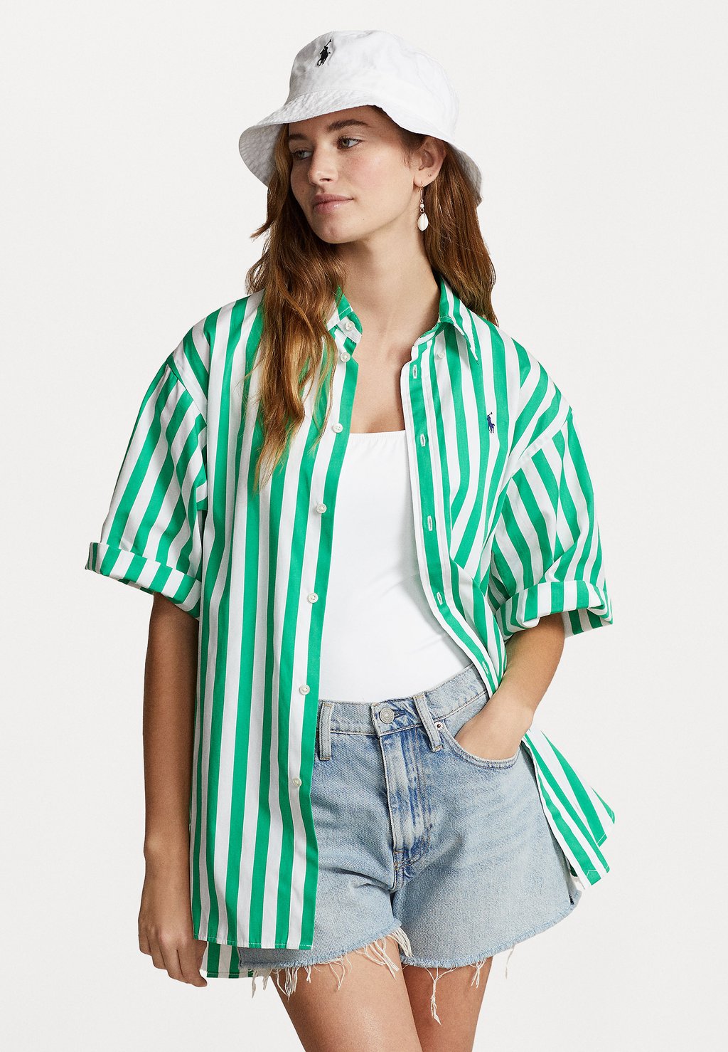 Рубашка Short Sleeve Button Front Shirt Polo Ralph Lauren, цвет green/white
