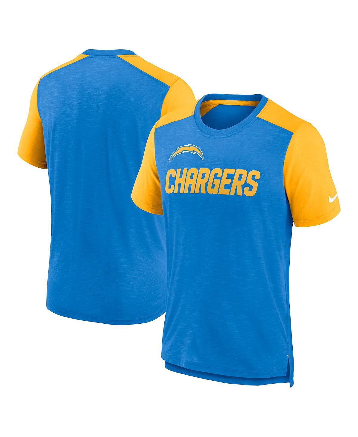Мужская футболка с цветным блоком «Порошково-синяя и золотая с меланжем» Los Angeles Chargers с названием команды Nike