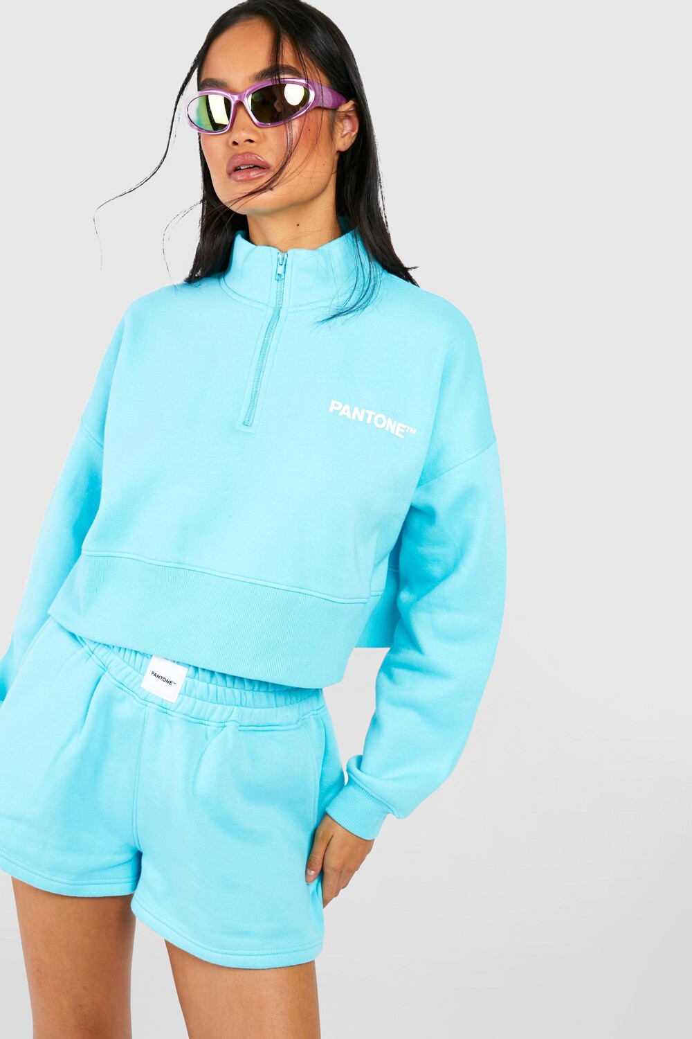 

Свитшот на половине молнии pantone Boohoo, аква