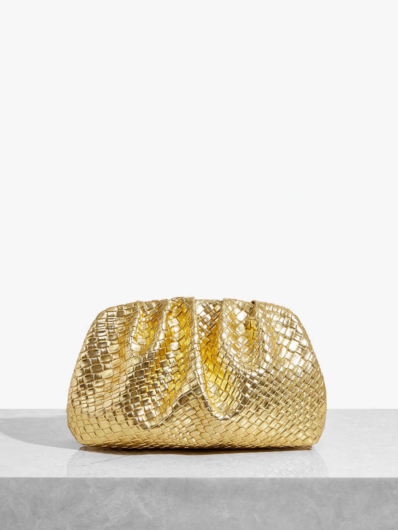 цена SHEIN SXY Модная женская простая универсальная сумка-клатч из искусственной кожи с золотистым узором, золото