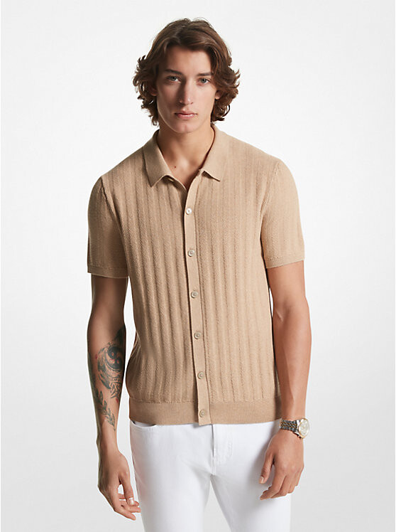 

Рубашка из фактурного хлопка Michael Kors Mens, хаки