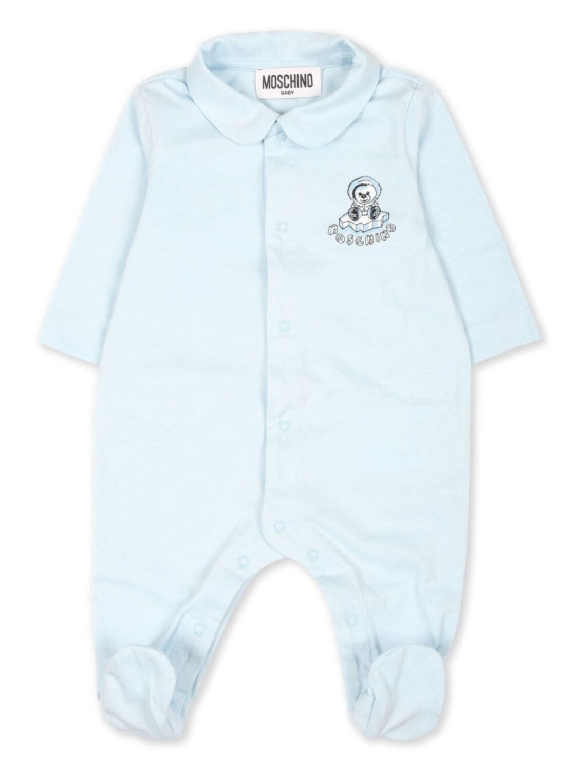 

Moschino Kids эскимосский плюшевый мишка принт babygrow, синий