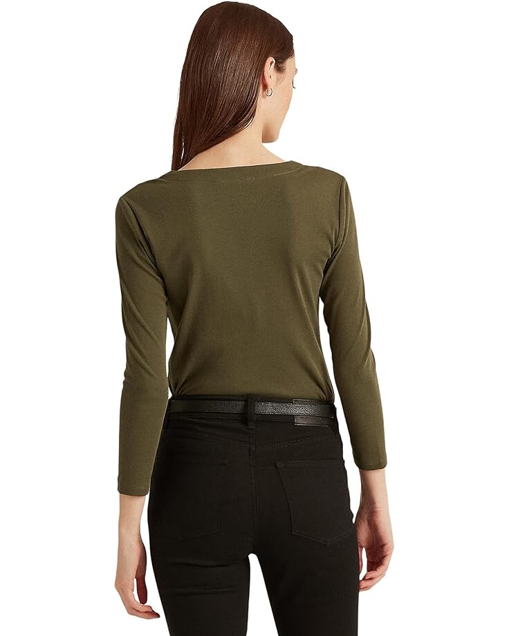 

Топ LAUREN Ralph Lauren Stretch Cotton 3/4 Sleeve Top, цвет Dark Tropical Olive
