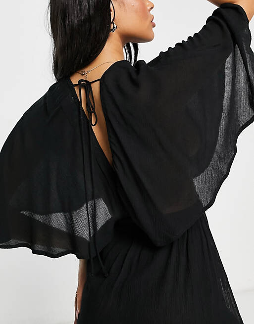 

Черное платье макси со складками и разрезами ASOS DESIGN