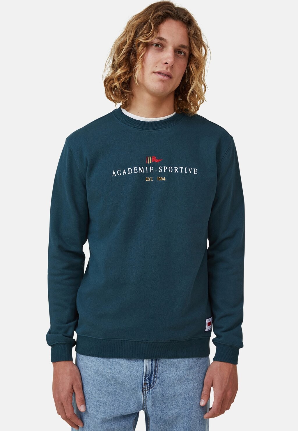 

Толстовка GRAPHIC CREW Cotton On, глубоководный бирюзовый цвет academie sport