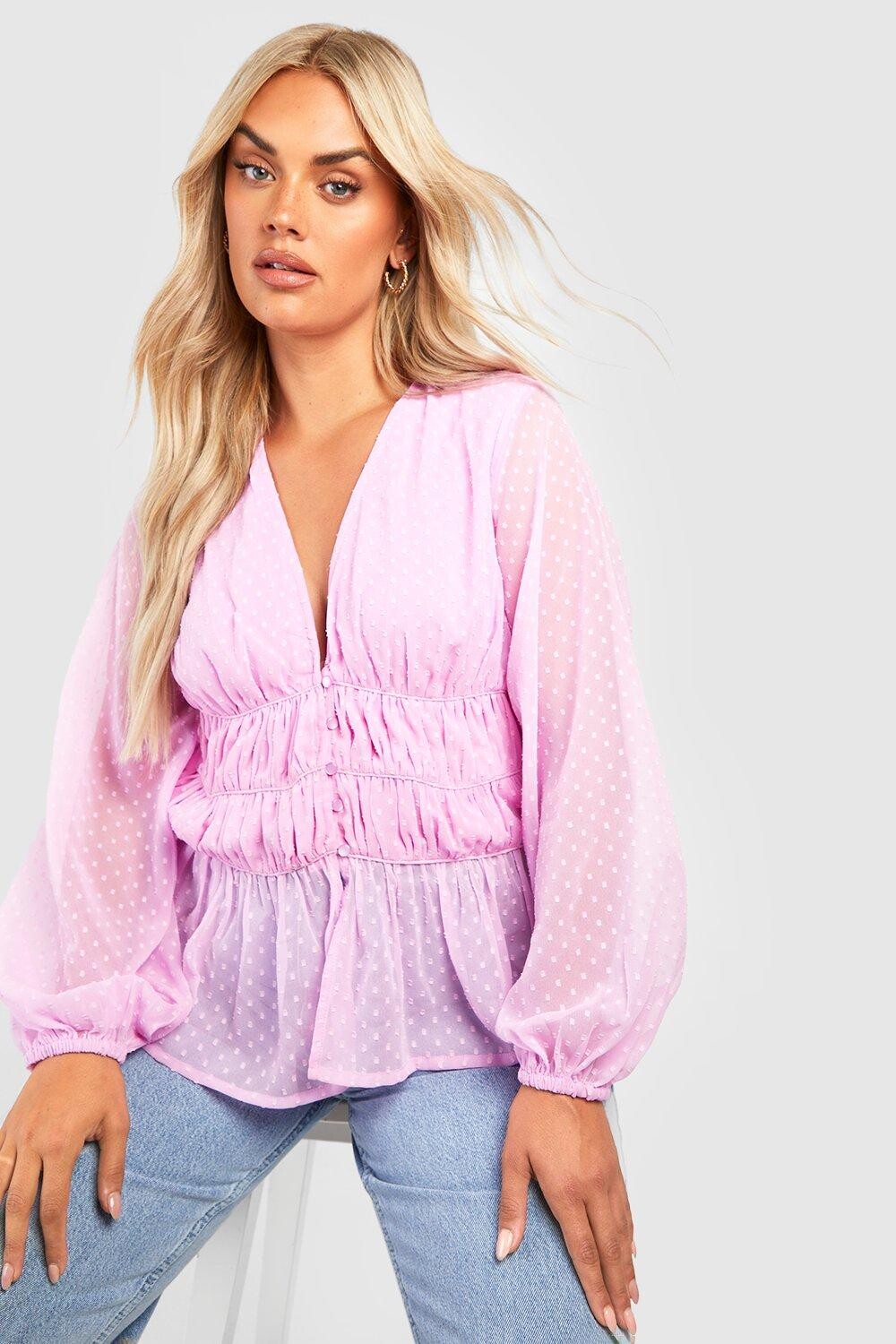 

Блузка plus добби со сорубками Boohoo, сиреневый