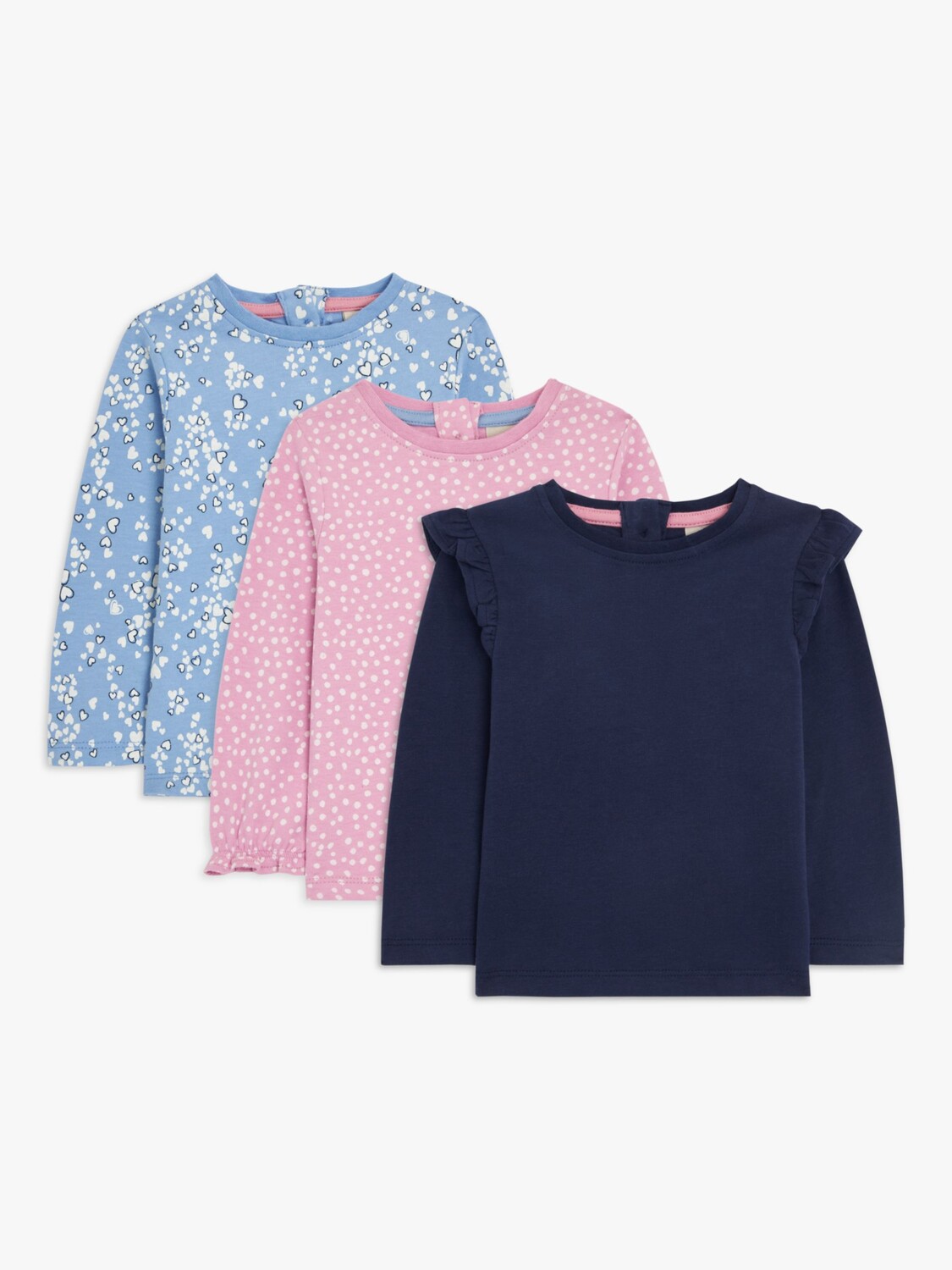 

John Lewis baby ditsy Heart Spot однотонный топ с длинными рукавами, набор из 3 комплектов