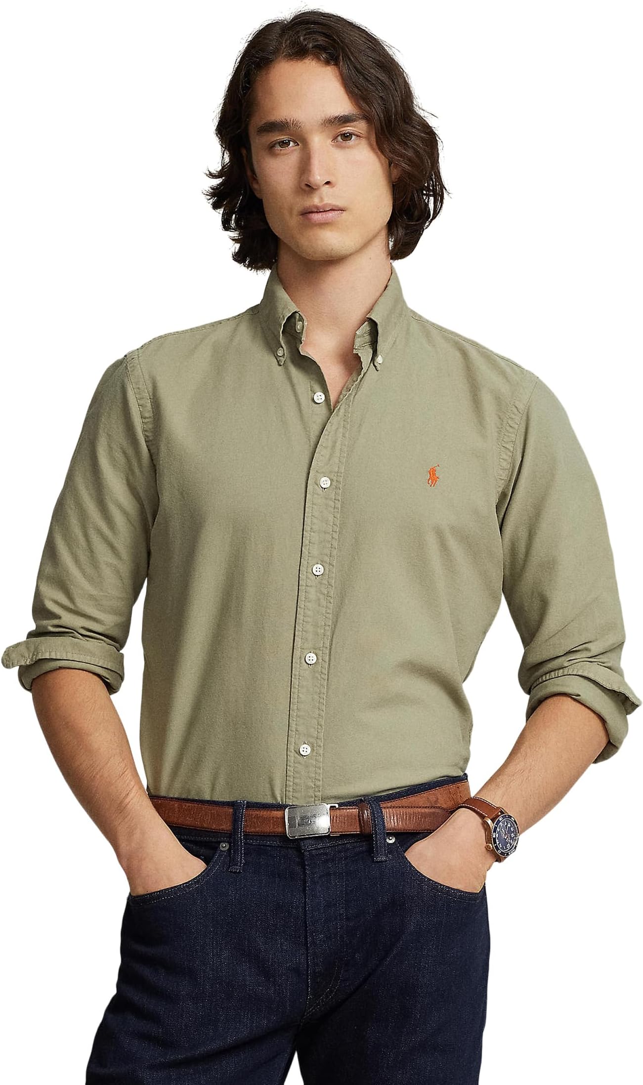 Оксфордская рубашка, окрашенная в готовой одежде Polo Ralph Lauren, цвет Sage Green футболка с принтом boxy crewneck polo ralph lauren цвет sage green