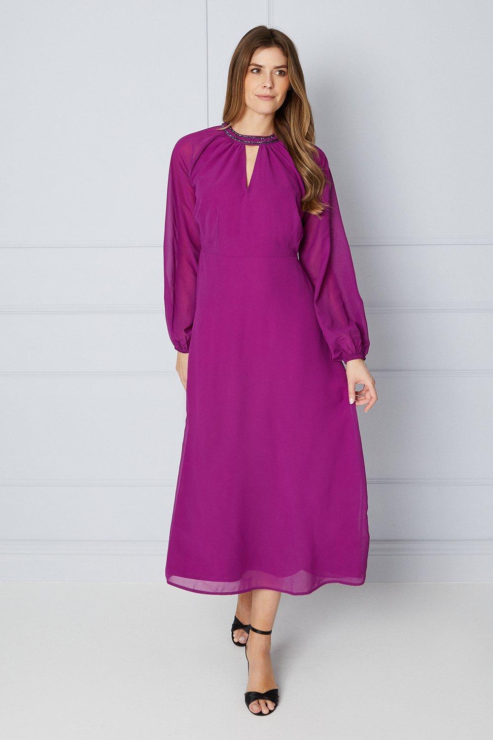 Платье миди с декорированным вырезом Wallis, фиолетовый