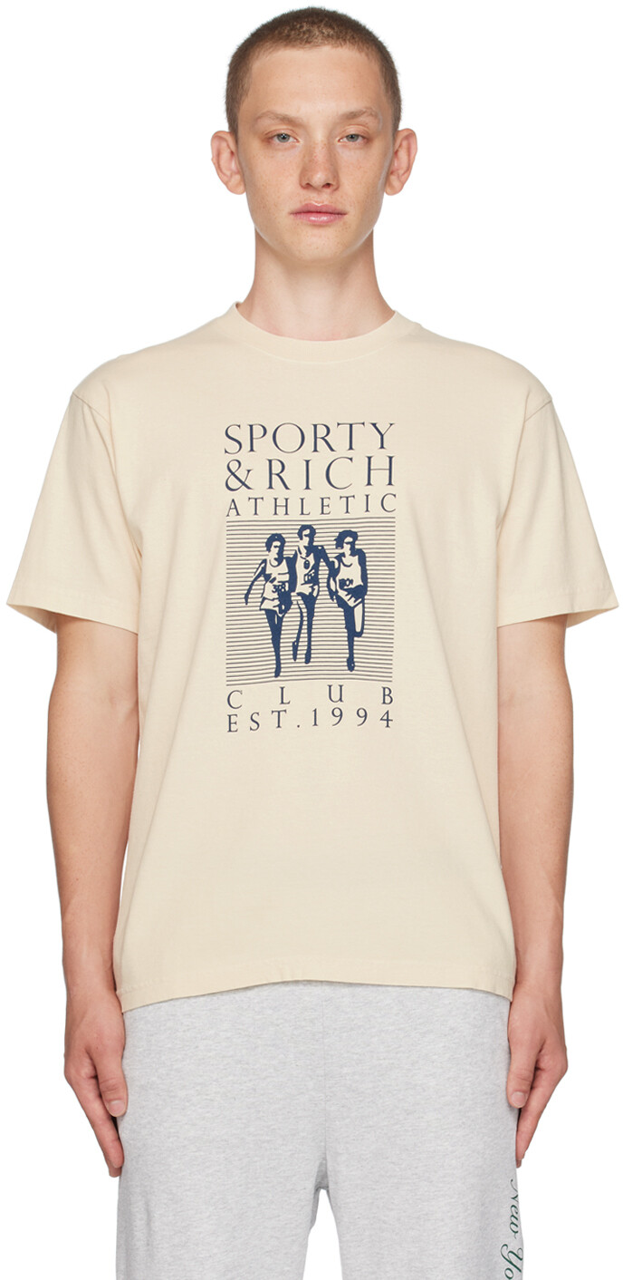 

Бежевая футболка с принтом Sporty & Rich, Бежевый