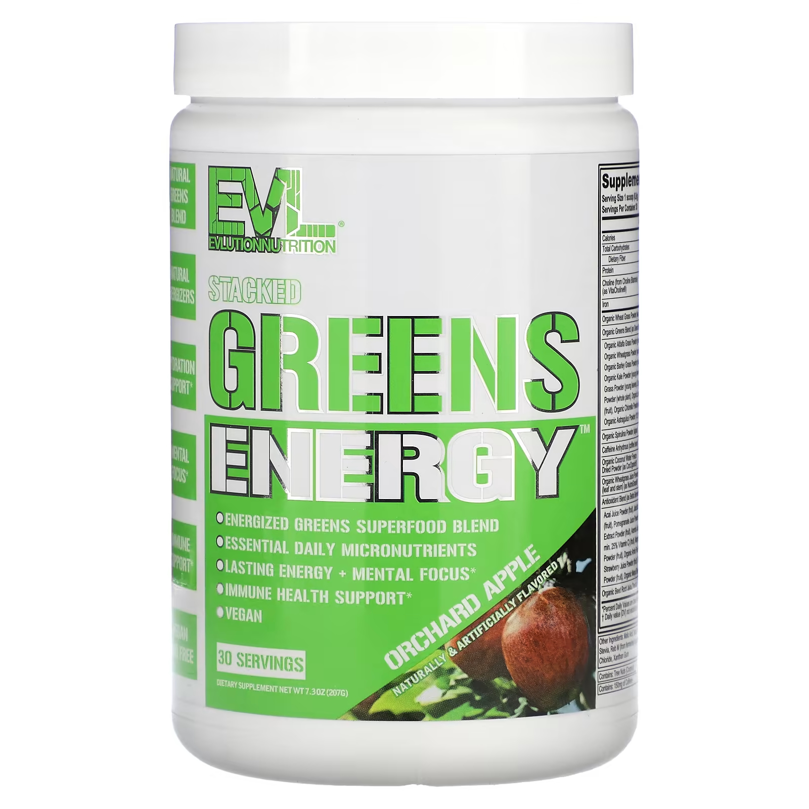 EVLution Nutrition Stacked Greens Energy Orchard, яблоко, 7,3 унции (207 г)