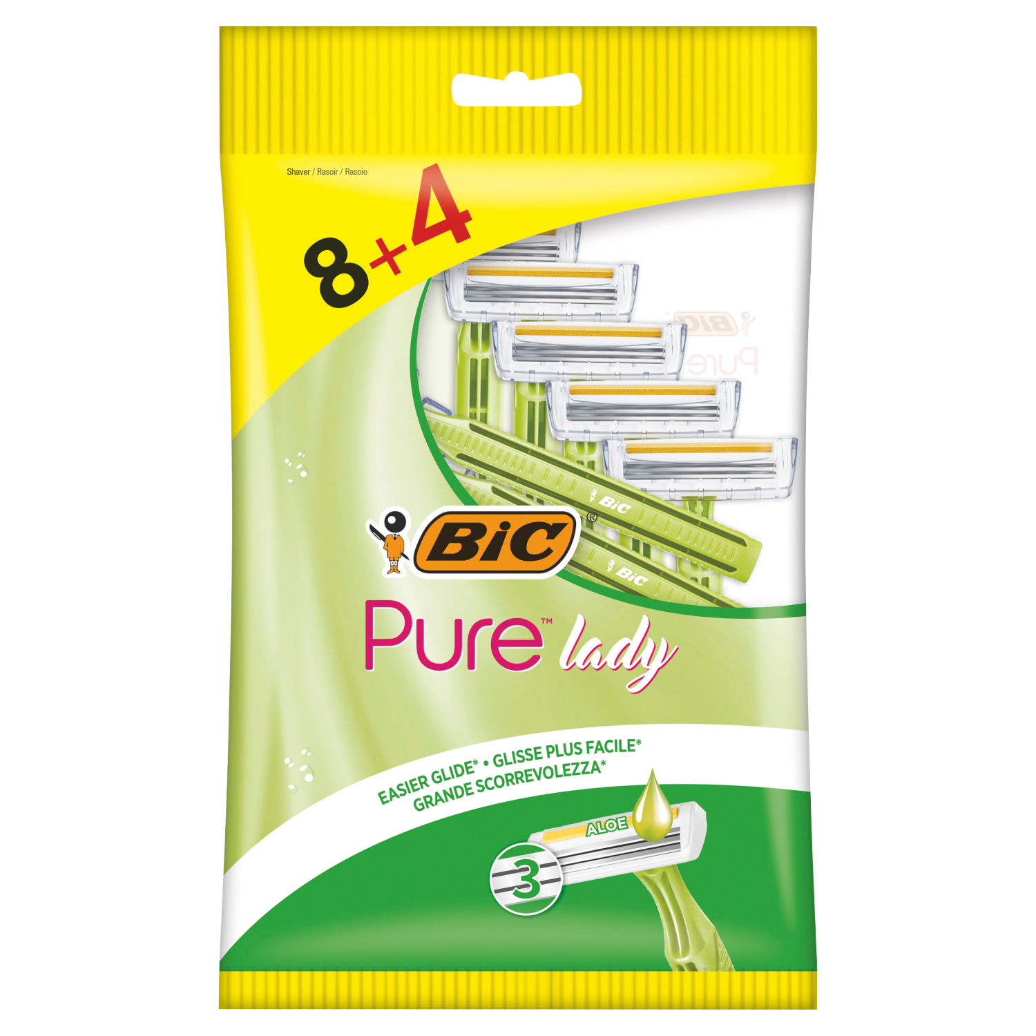 Бритвы Bic Pure3 Pouch, 12 шт/1 упаковка wowe безопасная бритва с двумя лезвиями и бамбуковой ручкой 1 бритва 5 лезвий
