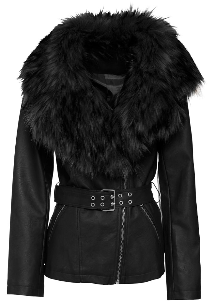 Куртка из искусственной кожи с воротником из искусственного меха Bodyflirt, черный женская зимняя куртка из искусственной кожи с воротником из искусственного лисьего меха