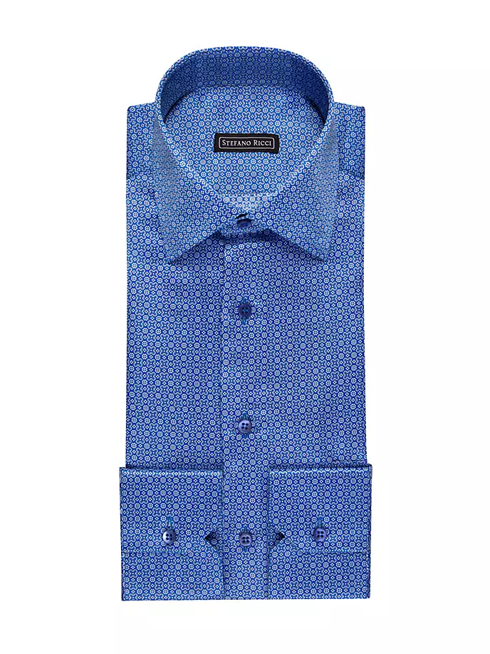Шелковая классическая рубашка ручной работы Stefano Ricci, синий