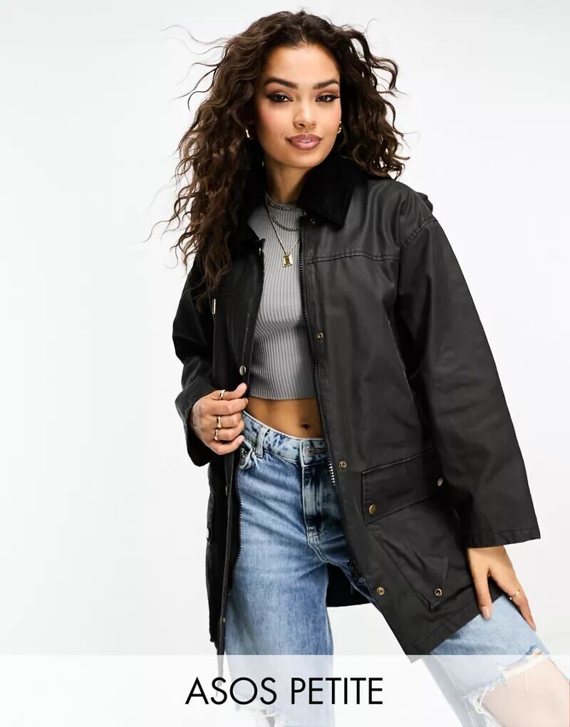 

Черная вощеная куртка оверсайз ASOS DESIGN Petite