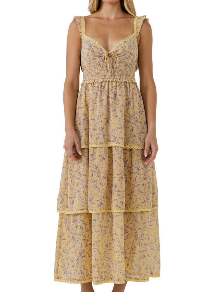 Платье макси с цветочной кружевной отделкой Endless Rose, цвет Yellow Multi