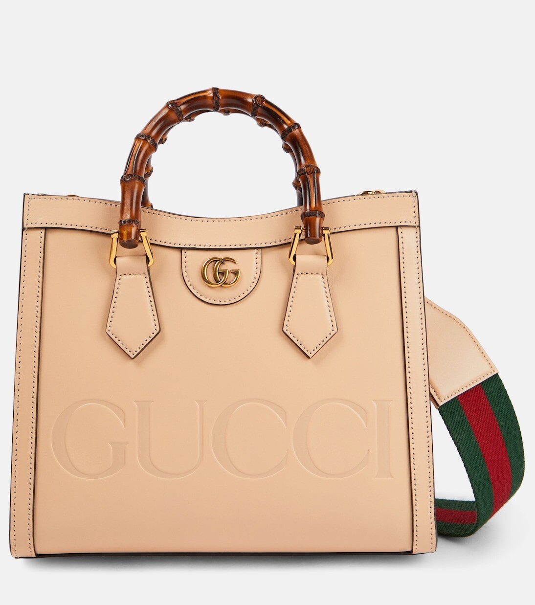 

Кожаная большая сумка с логотипом Gucci, бежевый