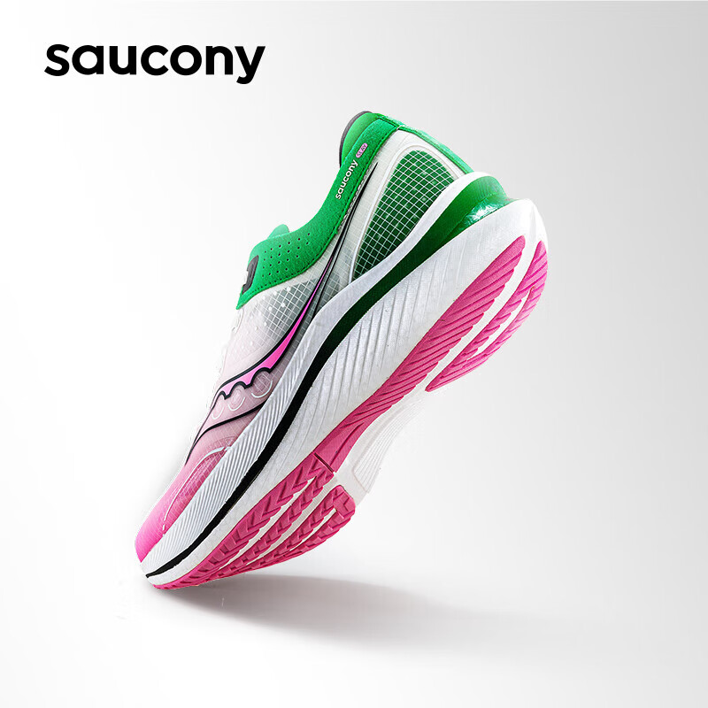 кроссовки saucony размер 37 розовый Кроссовки с карбоновой пластиной Saucony Full Speed Slay для тренировок, белый / розовый / зеленый