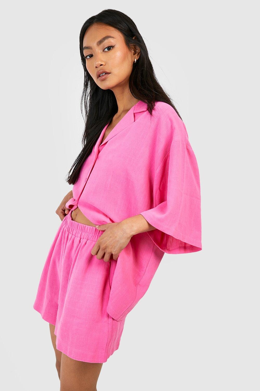 

Шорты свободного кроя из льняного микса Boohoo, фуксия