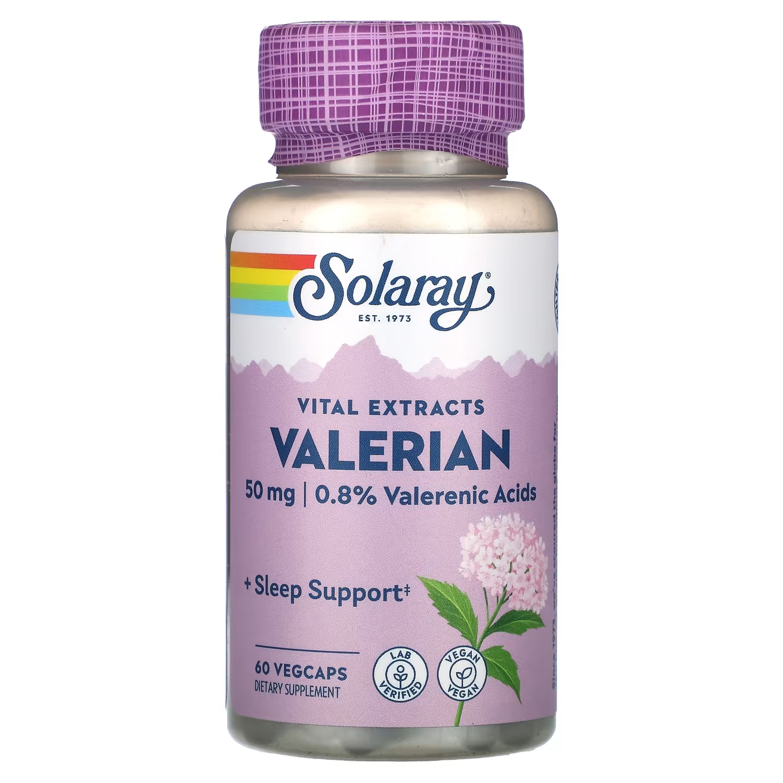 Валериана Solaray Vital Extracts, 50 мг, 60 растительных капсул железо solaray 50 мг 60 растительных капсул