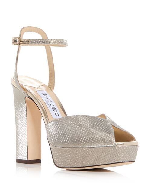 

Женские босоножки на высоком каблуке Sacaria 120 с тиснением на платформе Jimmy Choo, цвет Gold