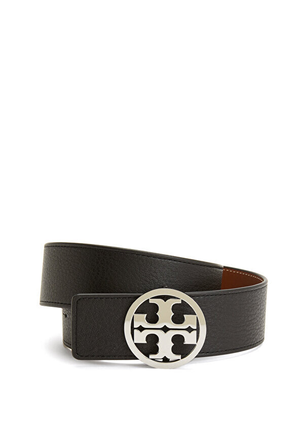 

Черный женский кожаный ремень с двусторонним логотипом Tory Burch